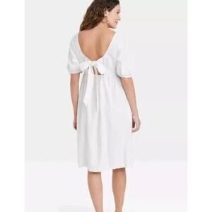 Ingrid & Isabel Puff Short Sleeve Linen Midi Maternity Dress with Pockets XL